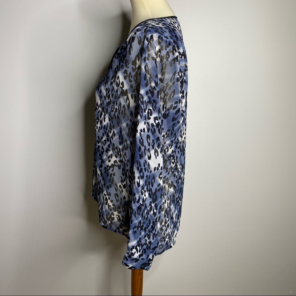 CAbi blue animal print partial sheer fatale blouse - Picture 5 of 8